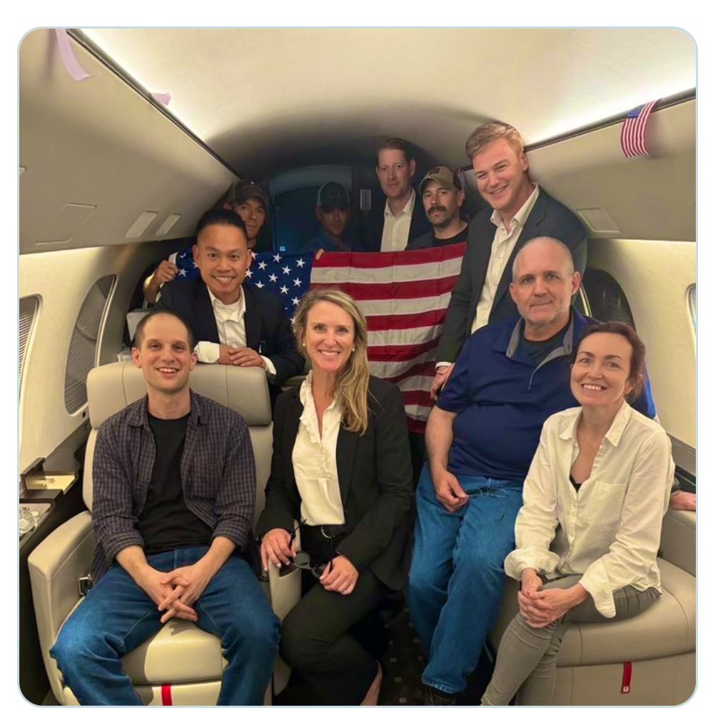 mandersonsfca's tweet photo. Joyous news that these wrongfully held good people are free from Russia’s grasp #IStandWithEvan https://t.co/4ojepmOiBl