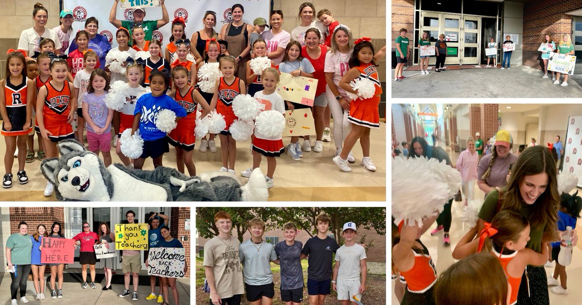 rockwallschools's tweet photo. Today is the first day back for teachers and campus staff! All campuses were met with cheers and 👏 from over 300 First Baptist Rockwall serve committee members. Thanks to Board Secretary Dr. Sherry Packer &amp; Joy Mooneyham for this initiative and PTO/PTA presidents for their help. https://t.co/xDiEjpSoFS