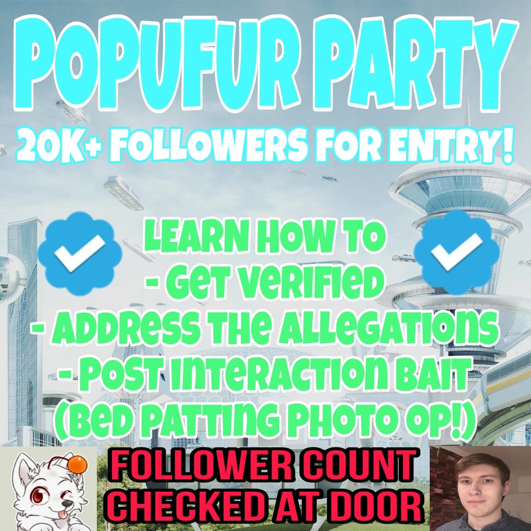 🚨ATTENTION MEGAPLEX ATTENDEES🚨
IT'S MY SUBLIME PLEASURE TO ANNOUCE THE FIRST EVER POPUFUR 🤳 ROOM PARTY 🎉
SATURDAY 8/31 📅 3 30 PM ⏰ ROOM TBA
YES WE ARE REALLY DOING THIS ✅ NO YOU DO NOT NEED 20K 🚫
DRESS TO IMPRESS 💃 FOR A PHOTO OP 📸 WITH PROPS 
DM 📲 FOR TELE GROUPCHAT
