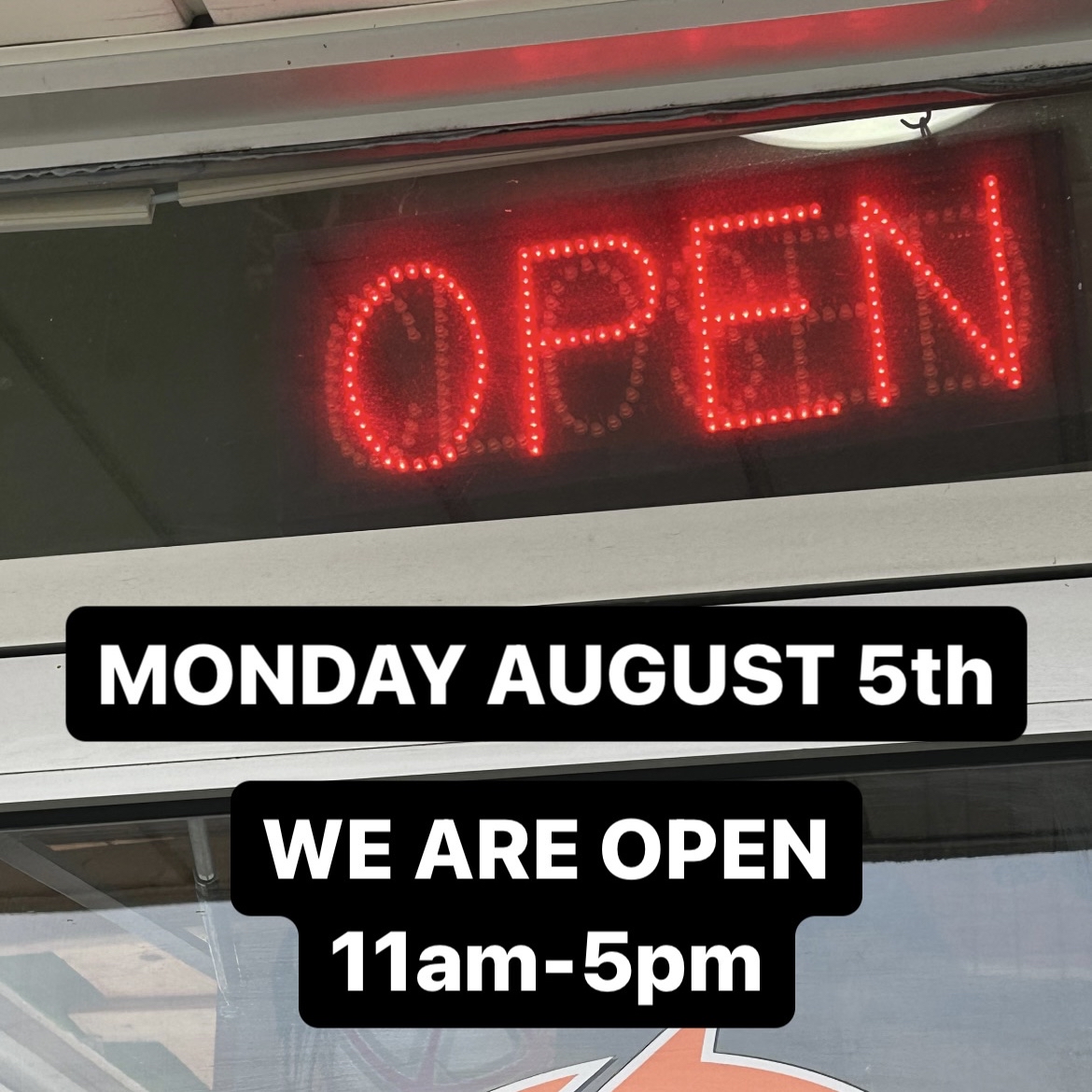 This Monday August 5th we will be open, but with shortened hours. We will be open from 11am-5pm. #PlayItAgainSports #Milton