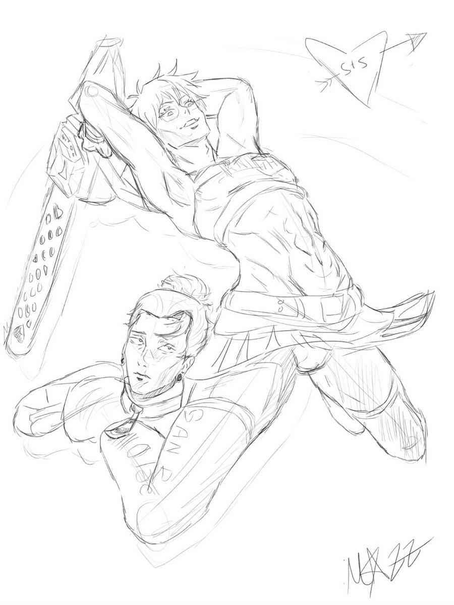 A little sketch I whipped up of a JJKxLollipop Chainsaw, was playing the game and thought "Gojo would look sick af in this outfit," so here it is!! Might continue it as a full piece, idk. #jjk #gojoxgeto #lollipopchainsaw #JujutsuKaisen #digitalart #fanart