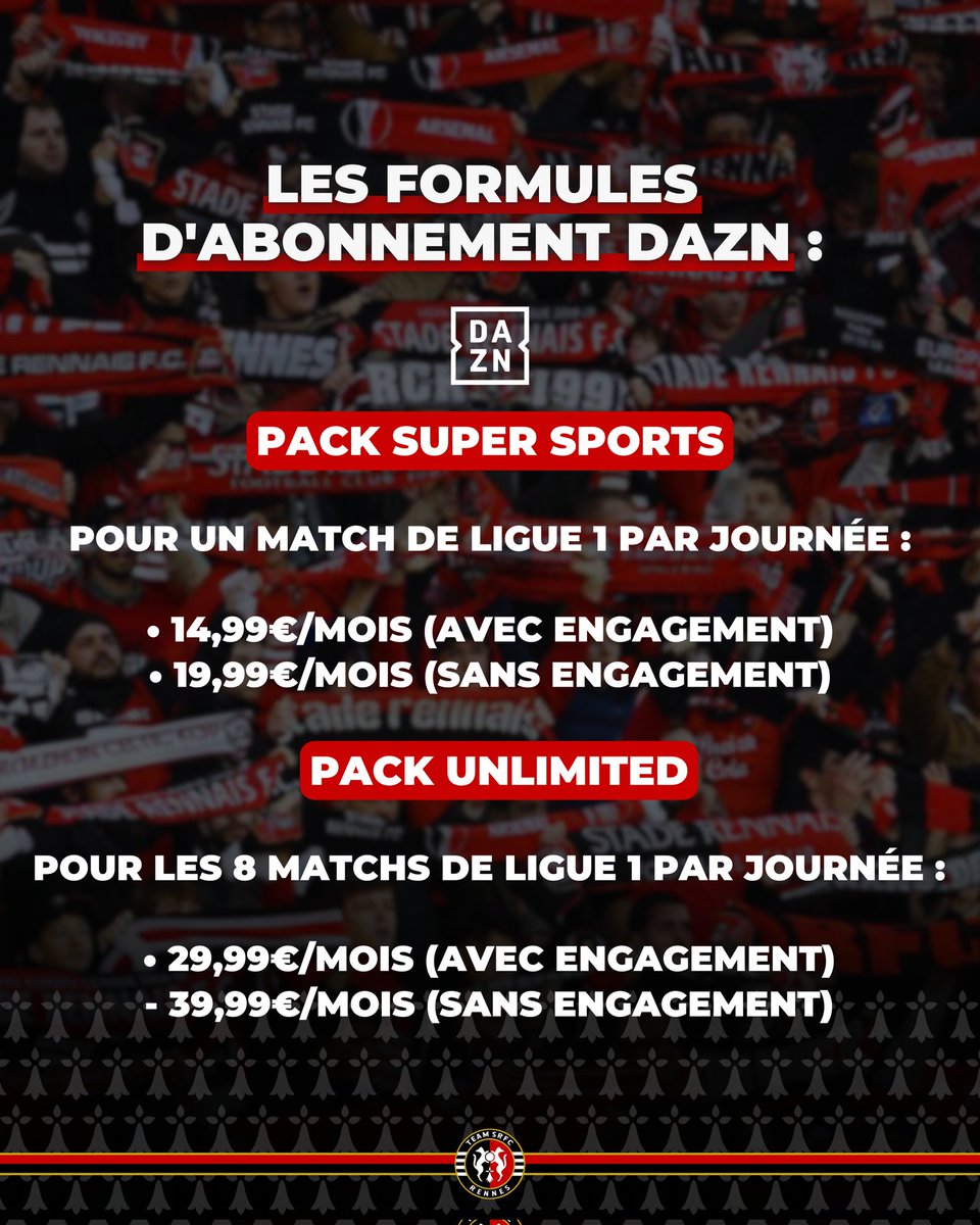 team_srfc's tweet photo. #DiffusionTV
💰 DAZN a communiqué aujourd'hui ses différentes formules d'abonnement.
Ajoutez à ceci 15€/mois de souscription à BeIN Sports (pour le dernier match).
Il faudra donc ainsi débourser au minimum 44,99€/mois pour voir l'ensemble de la Ligue 1 cette saison. 🤑 https://t.co/ODTiBgxtOS