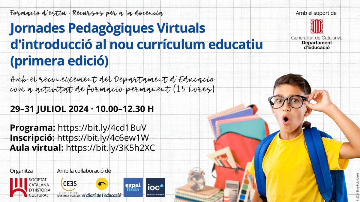 histcultcat's tweet photo. 👨‍🎓Ahir vam cloure les primeres Jornades Pedagògiques Virtuals d'introducció al nou currículum educatiu amb @helenaboschrou1 i @GerardGuimera.

▶️https://t.co/HNazOyqZEW

➕@IolandaGuevara @PereIgnasiPoy @MAngelsCarvajal

🤝@educaciocat @CEESocials @DiariEducacio @espailinia @ioc https://t.co/weSc6bghxz