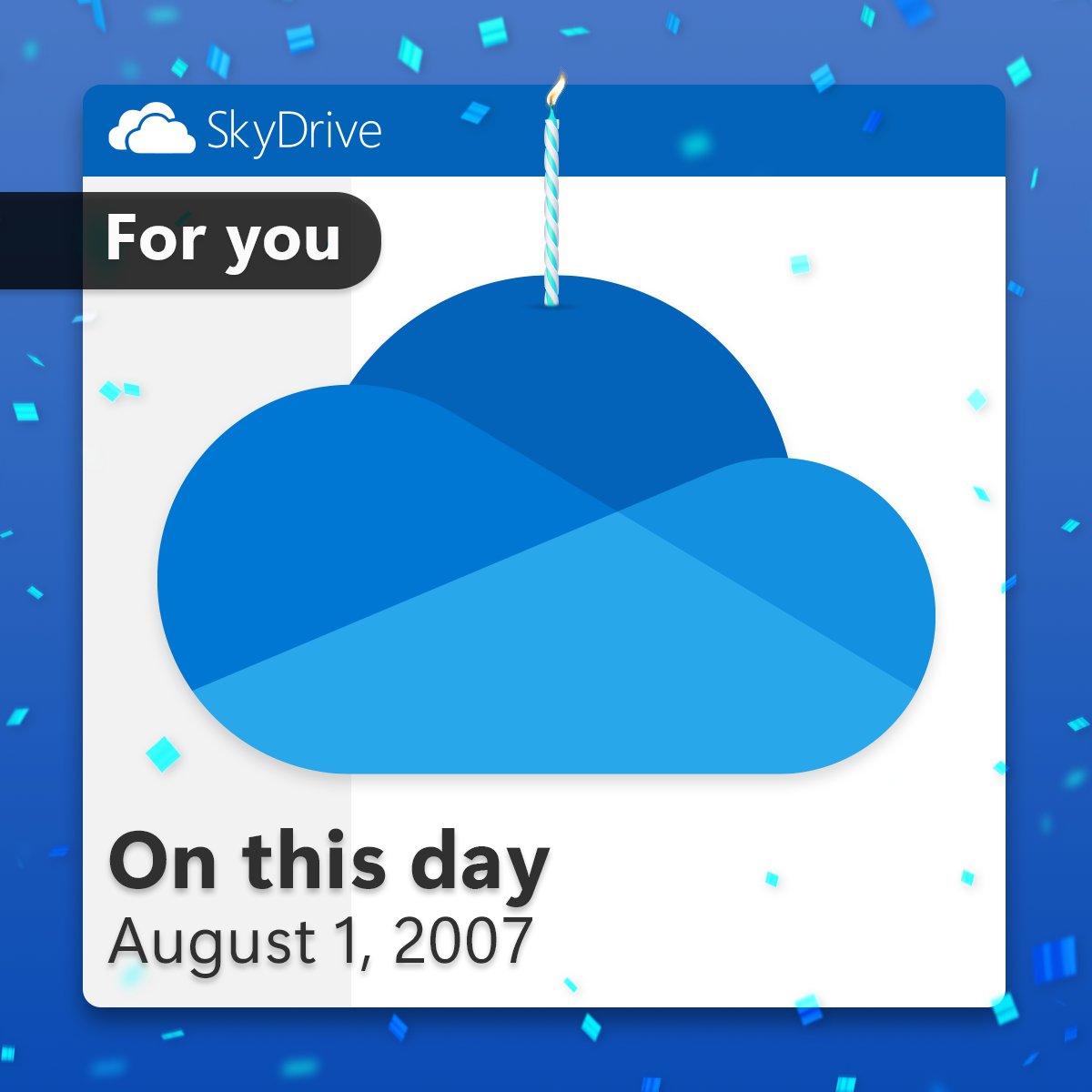 onedrive's tweet photo. You may know us now as OneDrive, but on this day, we officially launched as SkyDrive. Here's to celebrating more memories 🥳 https://t.co/k055CUidvl