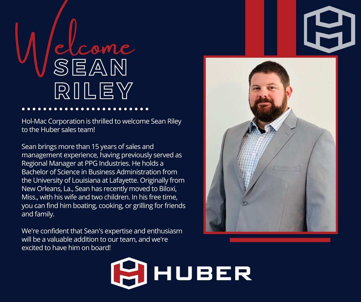 mac_hol's tweet image. We are thrilled to welcome Sean Riley to the Huber Corporation sales team! 
Welcome aboard, Sean! 🎉