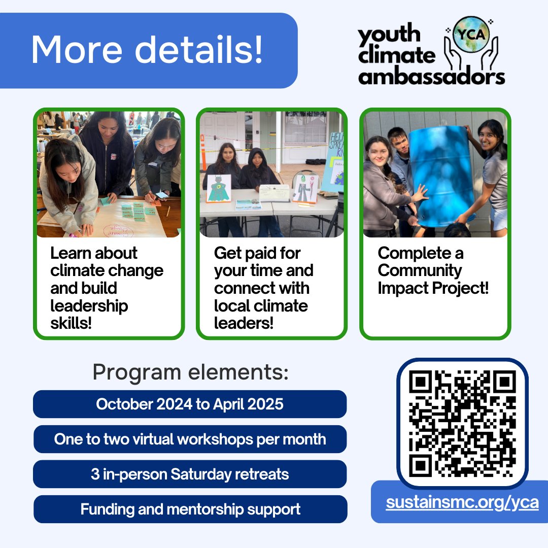 Calling all San Mateo County high schoolers ready to bring climate action to their community! 🌎 San Mateo County’s Youth Climate Ambassadors (YCA) Program is accepting applications.

Learn more about the 7-month program and apply at sustainsmc.org/YCA.

#sanmateocounty