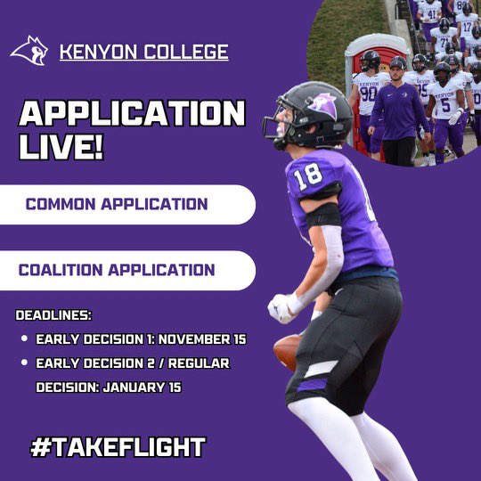 Kenyon Football (@kenyonfootball) on Twitter photo 🚨Class of 2025🚨
Applications are open!
You can apply to <a href="/KenyonCollege/">Kenyon College</a> through both the Common Application and Coalition Application.
Apply Here ⬇️
commonapp.org
kenyon.edu/admissions-aid…
#TakeFLIGHT 🚨Class of 2025🚨
Applications are open!
You can apply to <a href="/KenyonCollege/">Kenyon College</a> through both the Common Application and Coalition Application.
Apply Here ⬇️
commonapp.org
kenyon.edu/admissions-aid…
#TakeFLIGHT