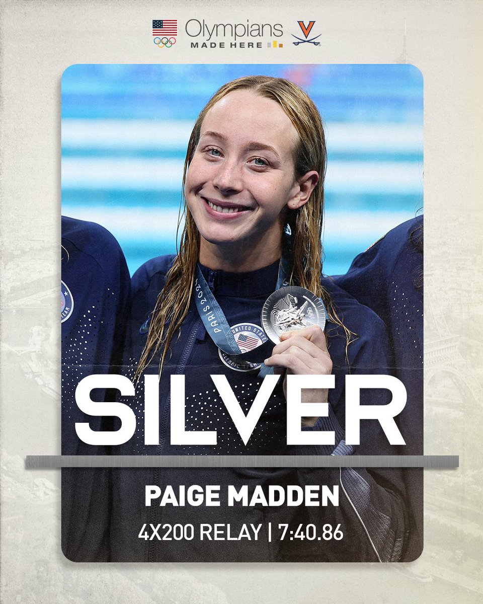 🥈𝐒𝐈𝐋𝐕𝐄𝐑 𝐌𝐄𝐃𝐀𝐋𝐈𝐒𝐓🥈
Congratulations Paige Madden who won silver with the  4x200 Relay Team 🇺🇸
#OlympiansMadeHere | #Paris2024 | #GoHoos