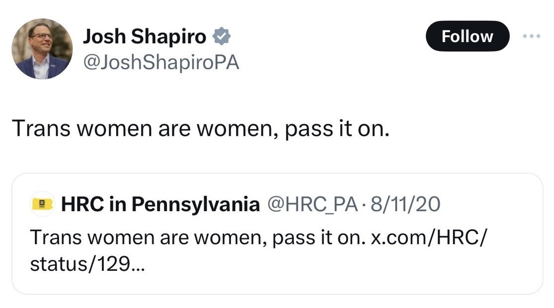 ProudElephant's tweet photo. Trans women are men, pass it on.

RT to spread the word! @JoshShapiroPA https://t.co/HMBAYitXC4