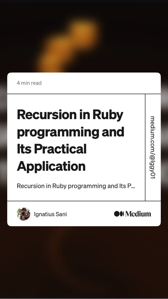Iggy_code's tweet image. “Recursion in Ruby programming and Its Practical Application” by Ignatius Sani
medium.com/@Iggy01/recurs…