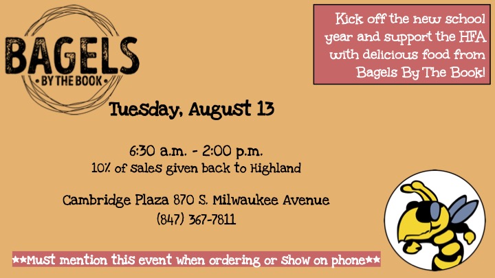 HFAD70's tweet photo. The morning of HMS fall preview will be busy enough, stop by Bagels By The Book for a quick and easy breakfast/lunch.  A great way to kick off the school year supporting the HFA! https://t.co/4giL2crTm0