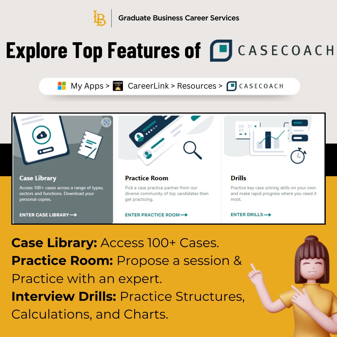Discover Casecoach - your ultimate companion for mastering case interviews! 

Access Casecoach through CareerLink > Resources > Casecoach!    

#csulbGBCS #CaseInterviews #CareerSuccess 🌟