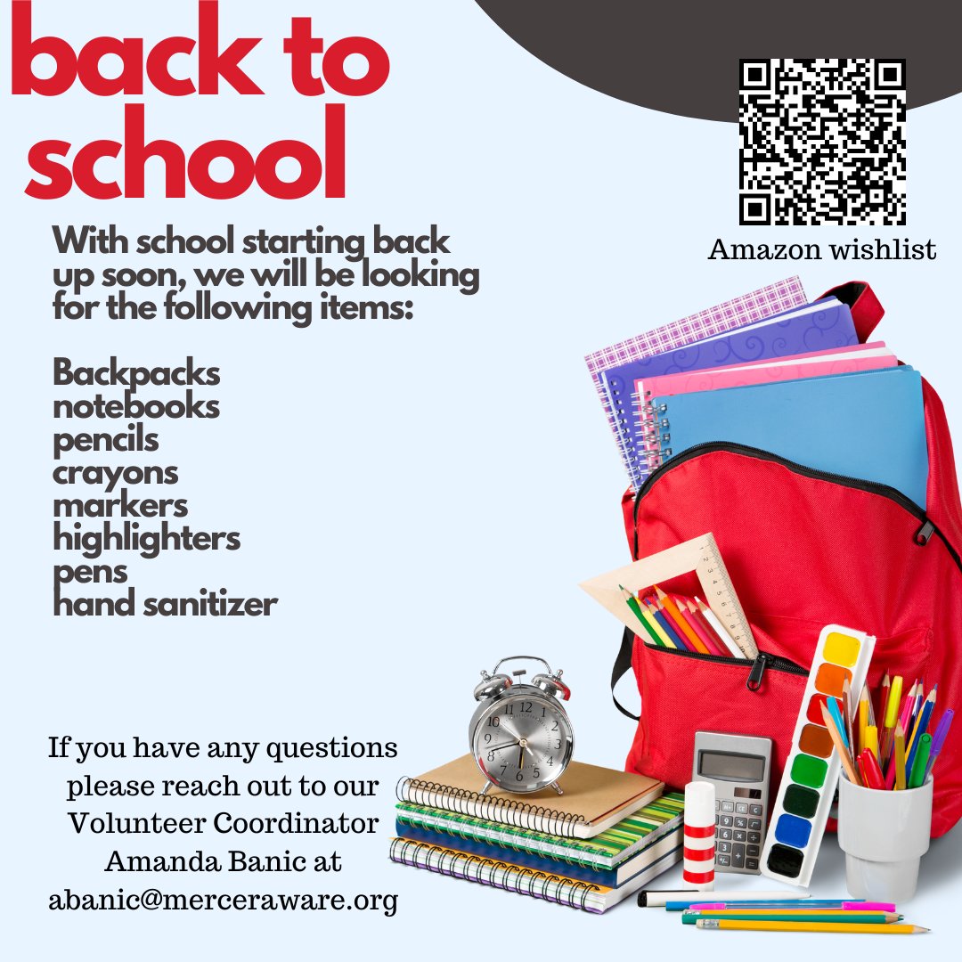 merceraware_inc's tweet photo. Back to school, we here at Aware are searching out items to help our kids with back-to-school things. Any item you can help with is greatly appreciated for our back-to-school drive.
#merceraware #mercercountyofaware #awareofmercercounty #bekind #giving https://t.co/w8RIhYxSgO