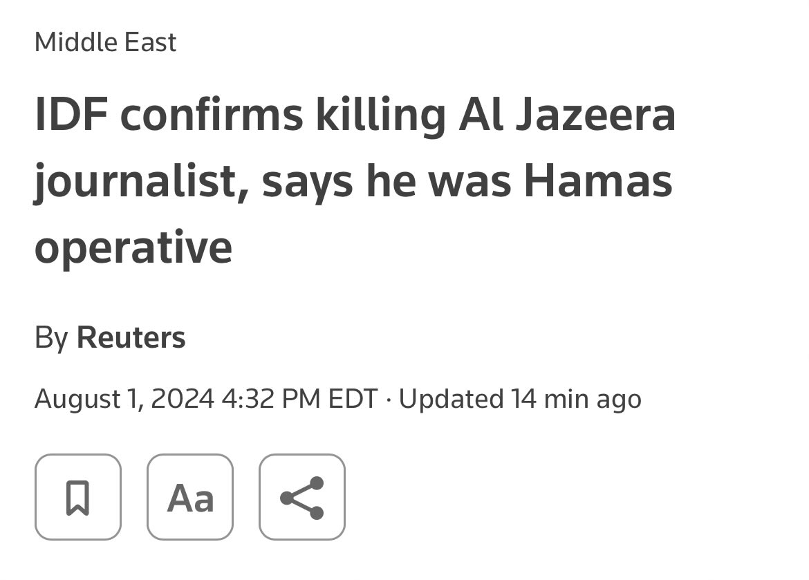 Would this be the framing Reuters goes with if, say, Hezbollah or Hamas murder a CNN journalist and then claim without evidence that he was Mossad?