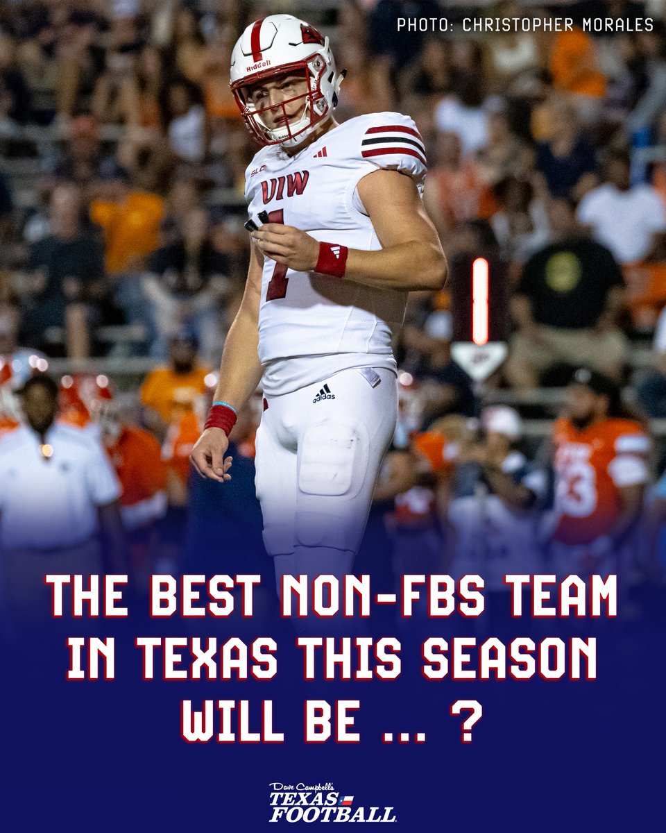 Dave Campbell's Texas Football — TexasFootball.com (@dctf) on Twitter photo We've been wondering, actually..
Who will be the best non-FBS team in Texas this season?🤔
<a href="/UIWFootball/">UIW Football</a>? <a href="/UTPBFootball/">UTPB Football</a>? <a href="/CruFootball/">UMHB Football🏈</a>? Let us know in the poll below ⬇️ We've been wondering, actually..
Who will be the best non-FBS team in Texas this season?🤔
<a href="/UIWFootball/">UIW Football</a>? <a href="/UTPBFootball/">UTPB Football</a>? <a href="/CruFootball/">UMHB Football🏈</a>? Let us know in the poll below ⬇️