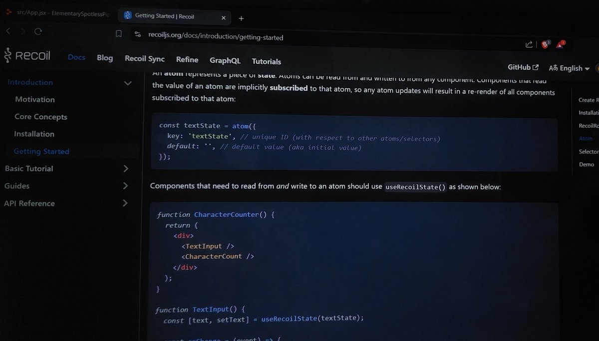 AdityaYadavz's tweet image. It&apos;s 2:30 AM right now, just wrapped up working on a project and now diving into learning Recoil! ⚡️ #RecoilJS