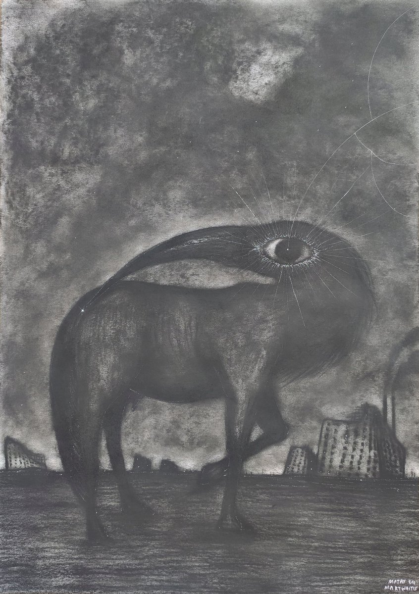 42x59.4cm (16.5x23.3in), charcoal/pens on paper.