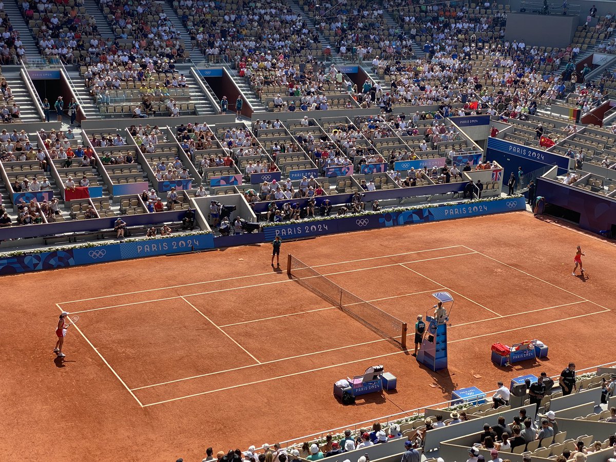 SlowButtonOn_'s tweet photo. My passion for tennis started almost 20 years to the date &amp; there is nothing captured my attention more than @rolandgarros
Today I had the chance not only to attend my 1st tennis matches, but for those matches to be in the clay court cathedral of Philippe Chatrier #OlympicGames https://t.co/NC8owcqTem