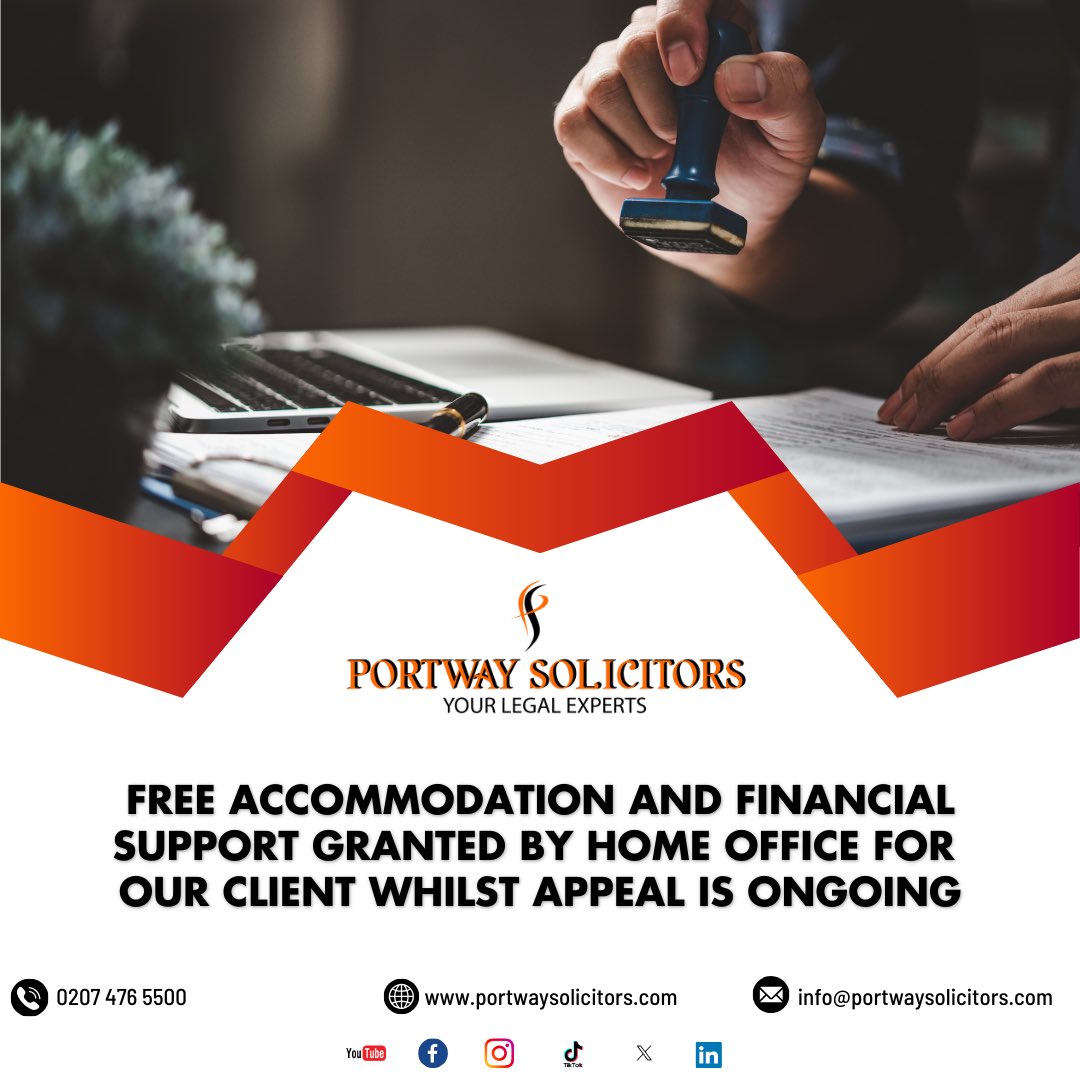 PortwaySol's tweet photo. 🏠✨Thanks to our expert team, our client now has FREE accommodation and financial support from the Home Office while appeal is ongoing.
 
#PortwaySolicitors #JusticeAchieved #LegalSupport #HomeOfficeHelp #FreeAccommodation #FinancialSupport #ClientVictory #AppealSupport https://t.co/s9ufnqT8V9