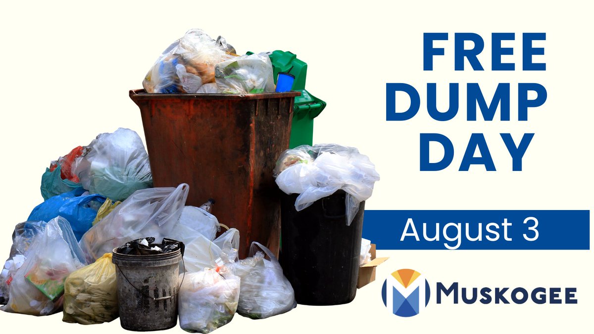 The City of Muskogee and Waste Management Landfill are sponsoring a Free Dump Day on Sat., Aug. 3.  Residents must show a current water bill and valid driver's license.
* The landfill is located at 2801 S. 54th St.
* The Brush and Limb site is located at 40th &amp; Denver.
*7am - 3pm