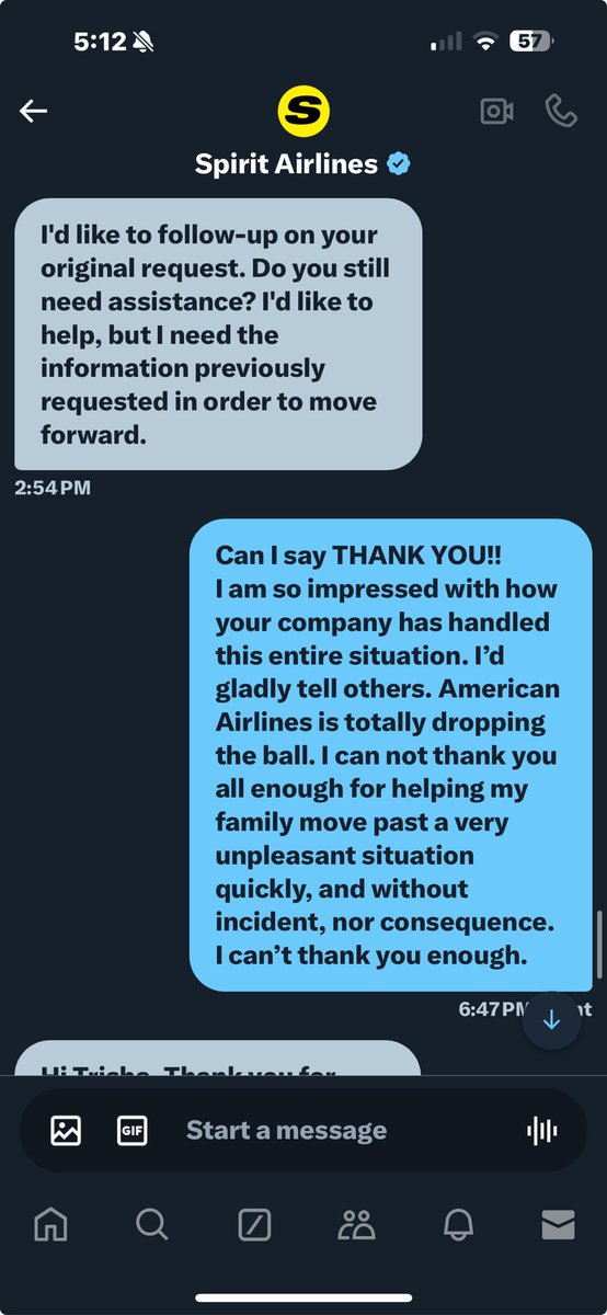 trishabaines's tweet image. ⁦@SpiritAirlines⁩ IS Customer Service👏 Thank you! I am equally as surprised, but you are a beacon of hope, in this digital clustercrunch! You handled our issue the moment I called. Also, got a human right away. Super old school! Thank you. ⁦@SecretaryPete⁩ #airlines
