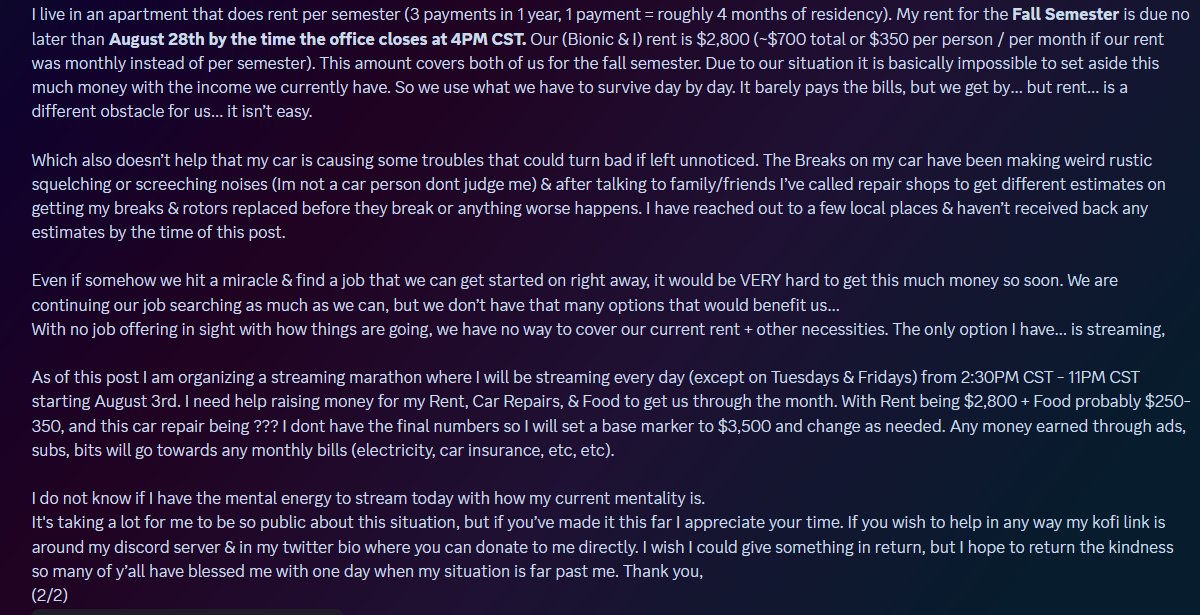 YoWazPoppin's tweet photo. I Need Help

My situation is very difficult
My partner &amp; I are doing all we can job hunting etc etc
But life isn't giving us any lucky stars
So much is happening &amp; I have no reliable way to pay it besides streaming full time

More Context in images
Kofi link in bio to support me https://t.co/ZQHd8EfbMD