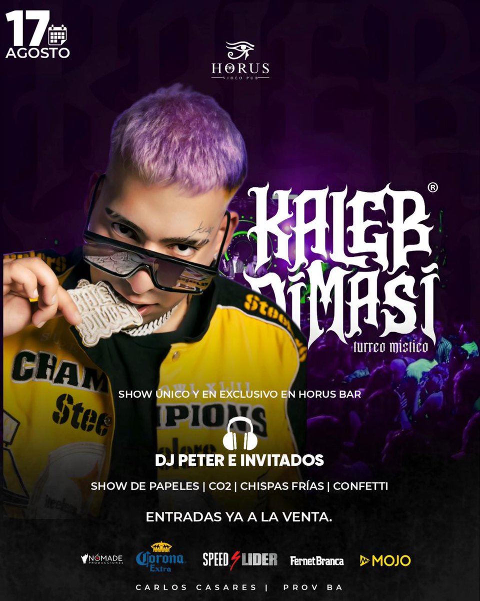 Acá el flyer oficial de la gran noche del sábado 17🔥
🔥KALEB DI MASI en Horus🔥
Listos para una noche que va a dar que hablar?
👉Las entradas ya están disponibles, la podes adquirir online o a través de nuestros vendedores. 
Consultas al 2395423430/2395439882