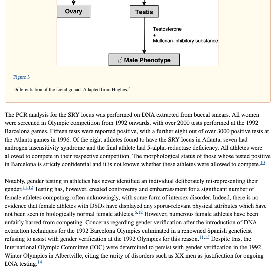 ParkerMolloy's tweet image. I wrote an article on this topic a while back, and referenced this paper in my reporting. It has a breakdown of the history of sex-testing, which I found helpful: ncbi.nlm.nih.gov/pmc/articles/P…