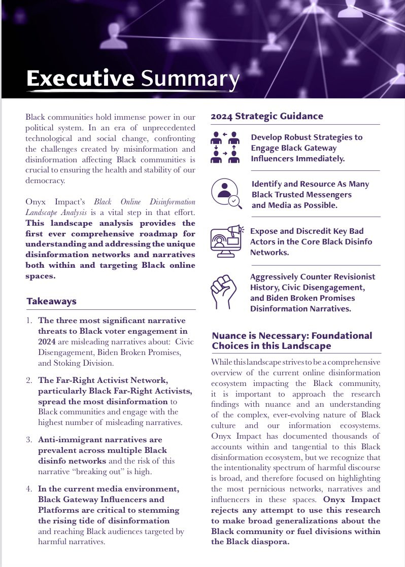 JalenElrod's tweet image. The Black vote will be crucial in the 2024 Presidential election.
It’ll be crucial to the future of our country.
More people need to be informed about the disinformation campaign targeting Black voters.
Thanks to Onyx Impact for this info. We need it.
#BlackVotesMatter