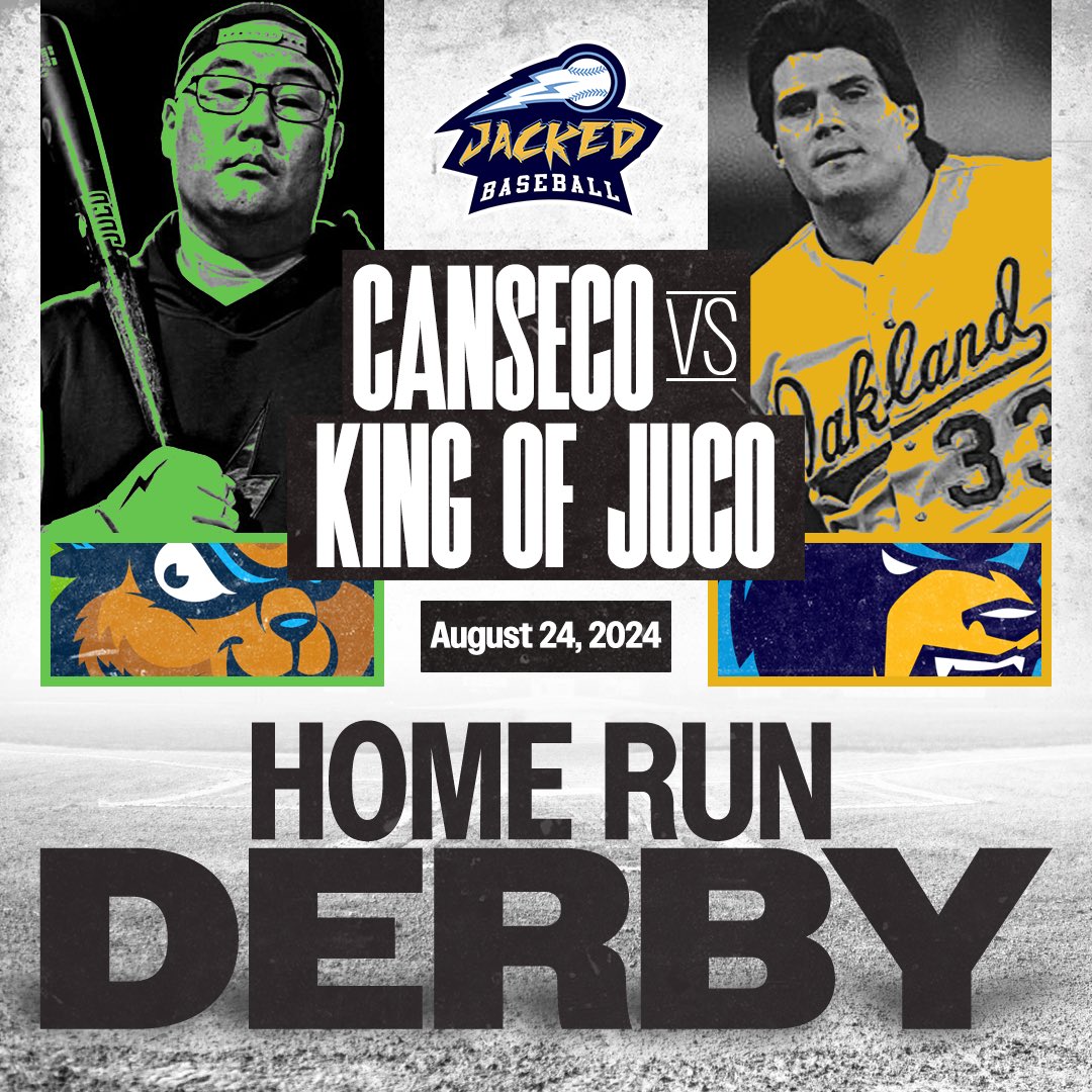 Our Home Run Derby is about to be one for the ages!!

Watch Canseco square off against King of Juco in the Jacked Baseball Home Run Derby Inning on Aug 24th!

#GoNuts