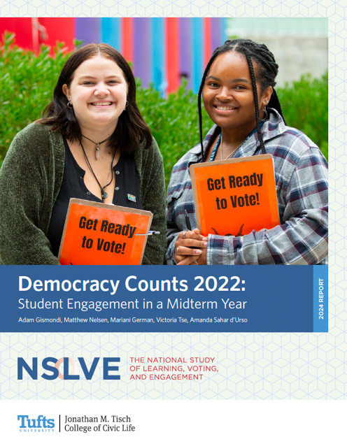The 2022 U.S. midterm election national NSLVE report is now available! Read Democracy Counts 2022: Student Engagement in a Midterm Year on our website: idhe.tufts.edu/2022.