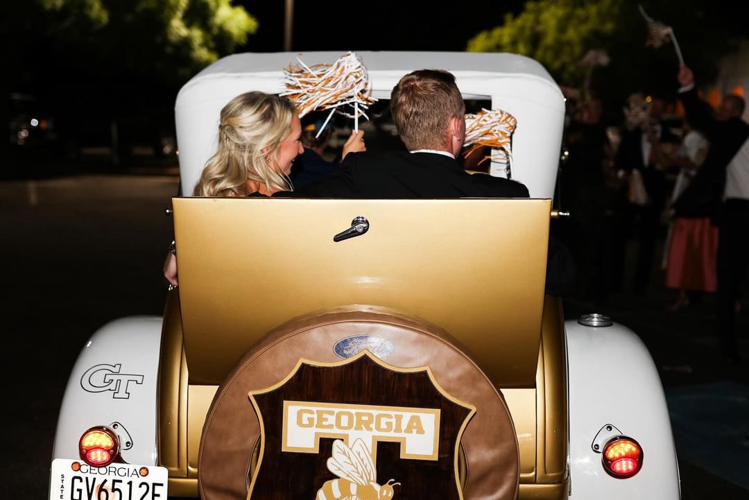 gtalumni's tweet photo. Here's to a future filled with love, laughter, and the good word! 💛💍

Mary James, BA 24, and Ben King, Bio 24, were recently married, and the Ramblin’ Reck made an appearance for the special day. https://t.co/B3v6KgzwcR