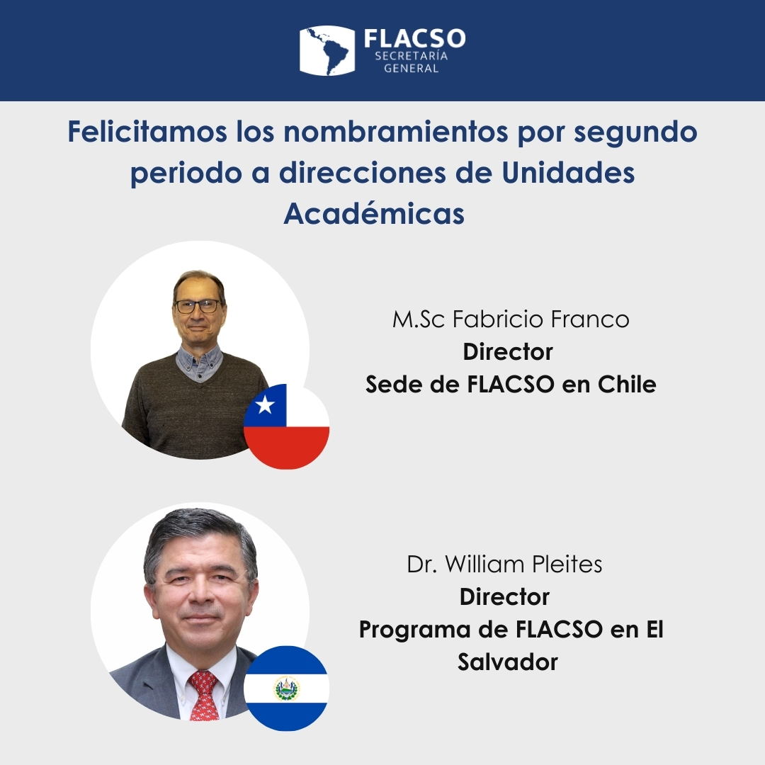 La Secretaria General de la FLACSO, felicita los nombramientos a direcciones de Unidades Académicas, quienes iniciaron funciones el pasado 20 de julio.
<a href="/flacsocr/">FLACSO Costa Rica</a>  <a href="/FLACSOec/">FLACSO Ecuador</a> <a href="/FlacsoGuatemala/">Flacso Guatemala</a>  <a href="/FlacsoChile/">Flacso Chile</a> @flacsoelsalvador
