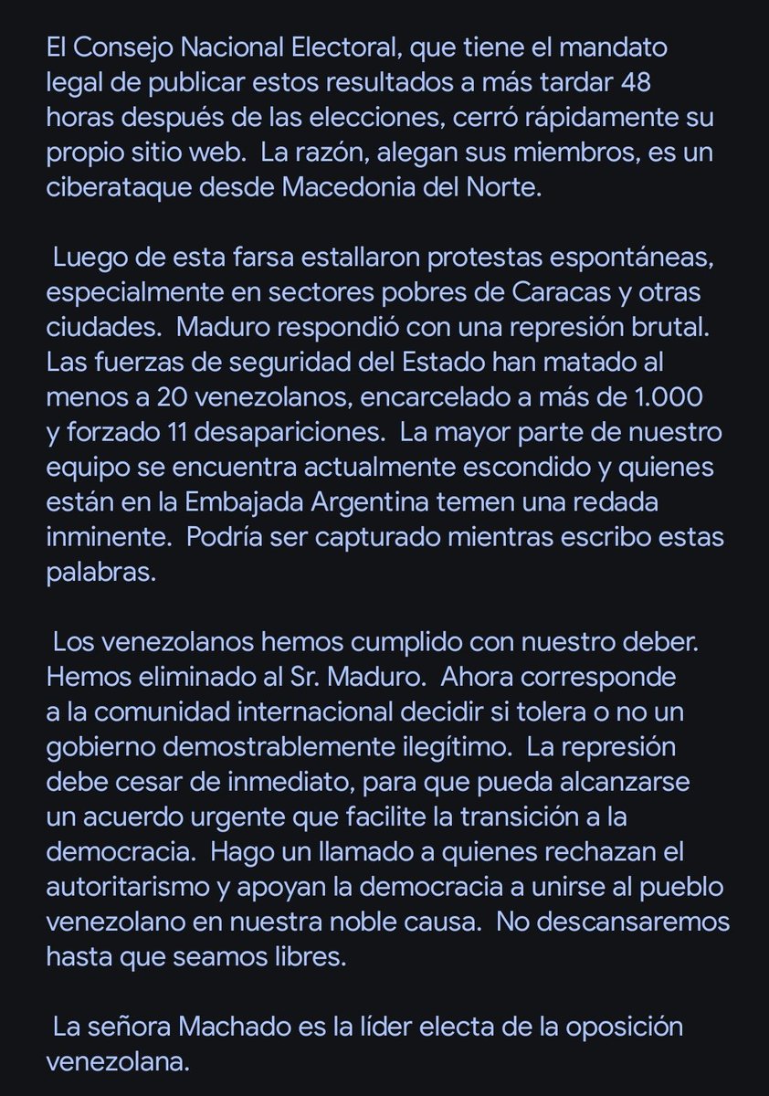 "María Corina Machado" es tendencia por su escrito publicado en el diario estadounidense The Wall Street Journal:   “Podrían detenerme mientras escribo estas palabras”