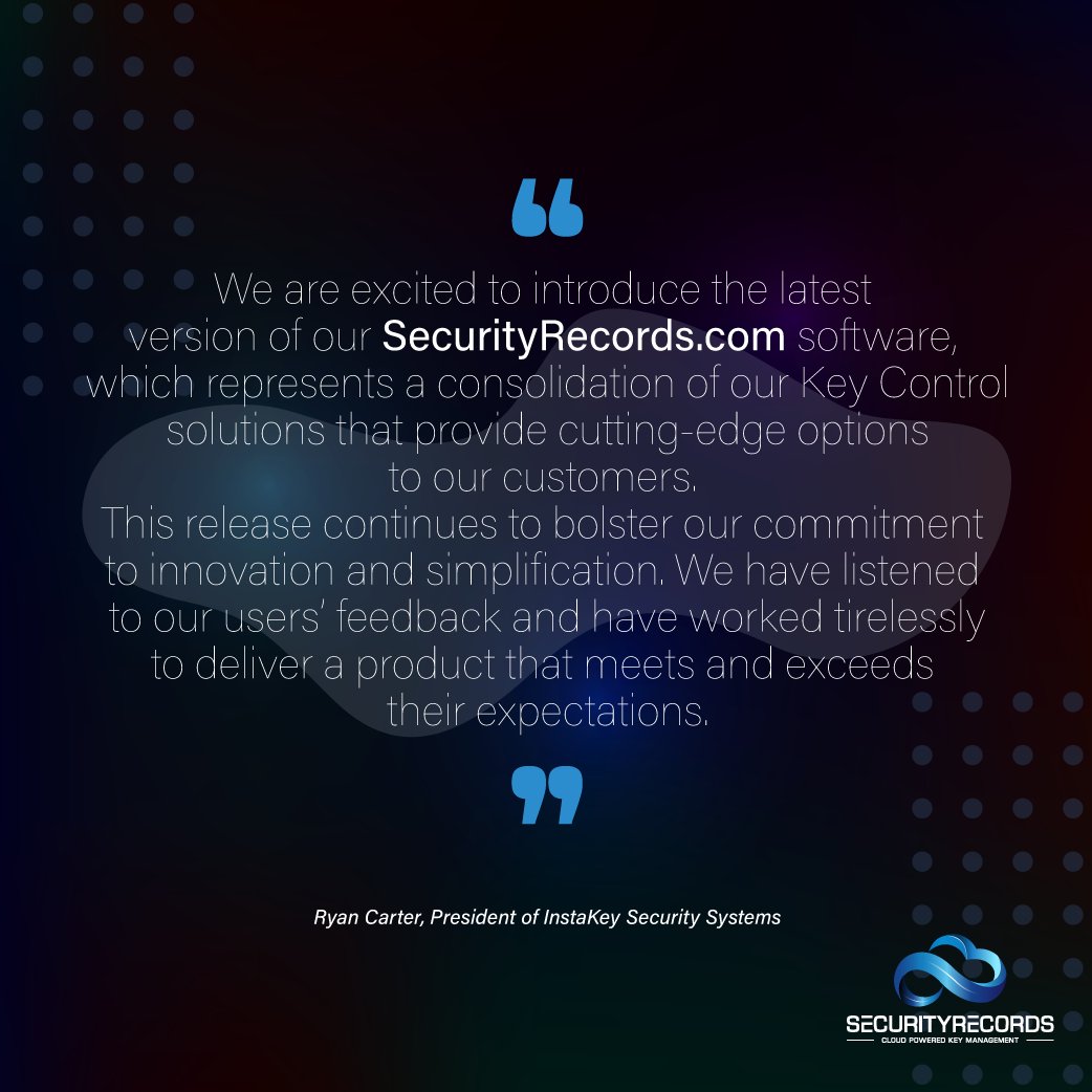 InstaKey's tweet image. We are proud to announce the latest version of our key management #software, SecurityRecords. This release marks a milestone in the evolution of our #SaaS platform, bringing new features, enhancements, and improvements designed to empower businesses!

#Keymanagement #Keycontrol