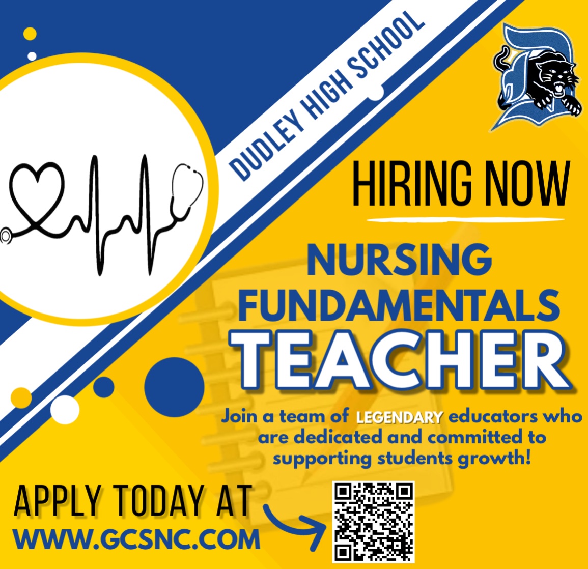 Come be a part of our DYNAMIC team!!💙💛 <a href="/WeAreDHS/">DUDLEY PANTHERS</a>
