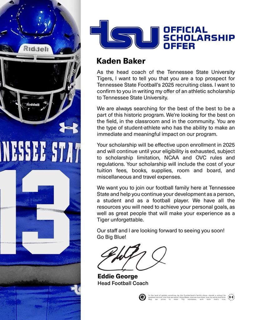 Blessed to receive an D1 offer from <a href="/TSUTigersFB/">Tennessee State Football</a> <a href="/coachbowdown58/">Joe Bowden</a> <a href="/CoachEckloff/">Coach Eckloff</a> <a href="/dupontmanualfb/">dupontmanualfootball</a>