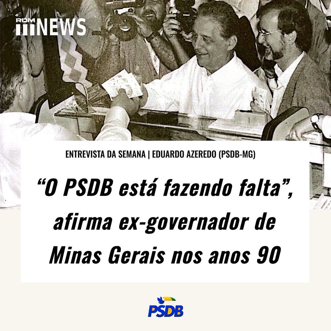 PSDBoficial's tweet photo. O portal RDMNews traz uma conversa exclusiva com o ex-governador de Minas Gerais, Eduardo Azeredo (PSDB). Em visita a Brasília, Azeredo falou sobre as comemorações dos 30 anos do Plano Real e destacou a falta que o PSDB faz no cenário político atual. https://t.co/hW36R7Fk95