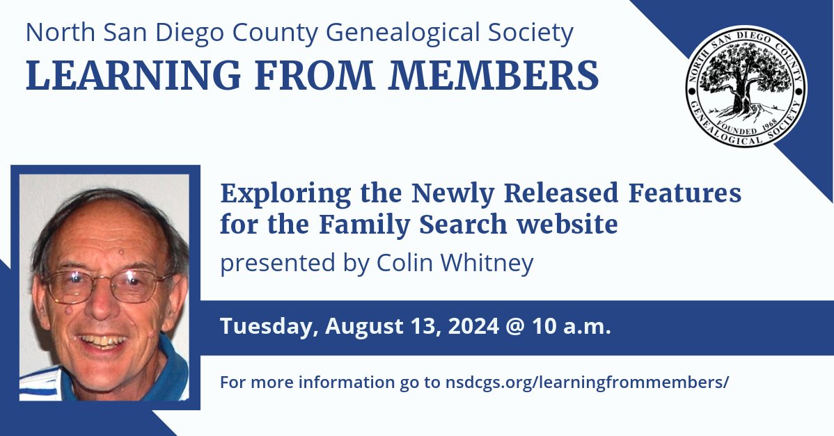 Free hybrid class. Colin will be talking about all the new features of the website Family Search including AI features. nsdcgs.org/learningfromme…