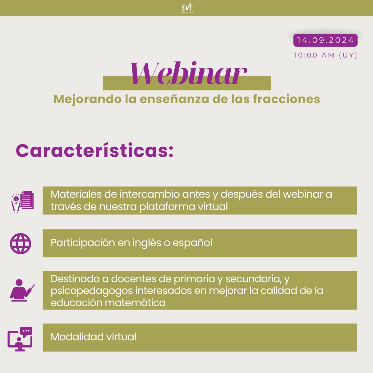 Mejorando la Enseñanza de las Fracciones
Estrategias Basadas en la Evidencia para Docentes de Primaria, Secundaria y Psicopedagogas interesadas en Matemática 📊✏️

Ponente: Dra. Nancy Dyson