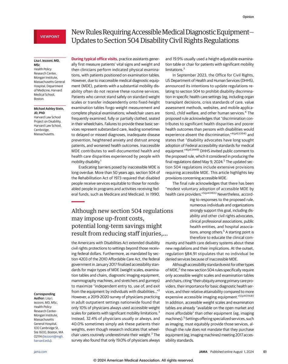 JAMA (@jama_current) on Twitter photo Viewpoint from authors at <a href="/MonganInstitute/">Mongan Institute</a> and <a href="/HLSPOD/">Harvard Law School Project on Disability</a> reviews the history of mandates governing access to medical diagnostic equipment and reviews the new rules issued last year. ja.ma/3Yu8ep0 Viewpoint from authors at <a href="/MonganInstitute/">Mongan Institute</a> and <a href="/HLSPOD/">Harvard Law School Project on Disability</a> reviews the history of mandates governing access to medical diagnostic equipment and reviews the new rules issued last year. ja.ma/3Yu8ep0
