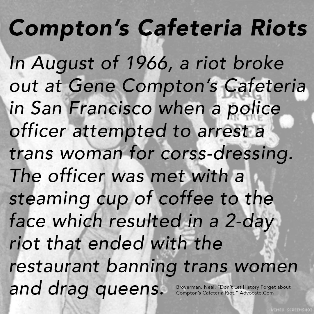 August is Trans History Month in California. Let’s honor it by remembering the Compton’s Cafeteria Riots of 1966. A pivotal moment in LGBTQ+ history, when trans women stood up against police harassment in San Francisco. Their courage and resilience continue to inspire us today.