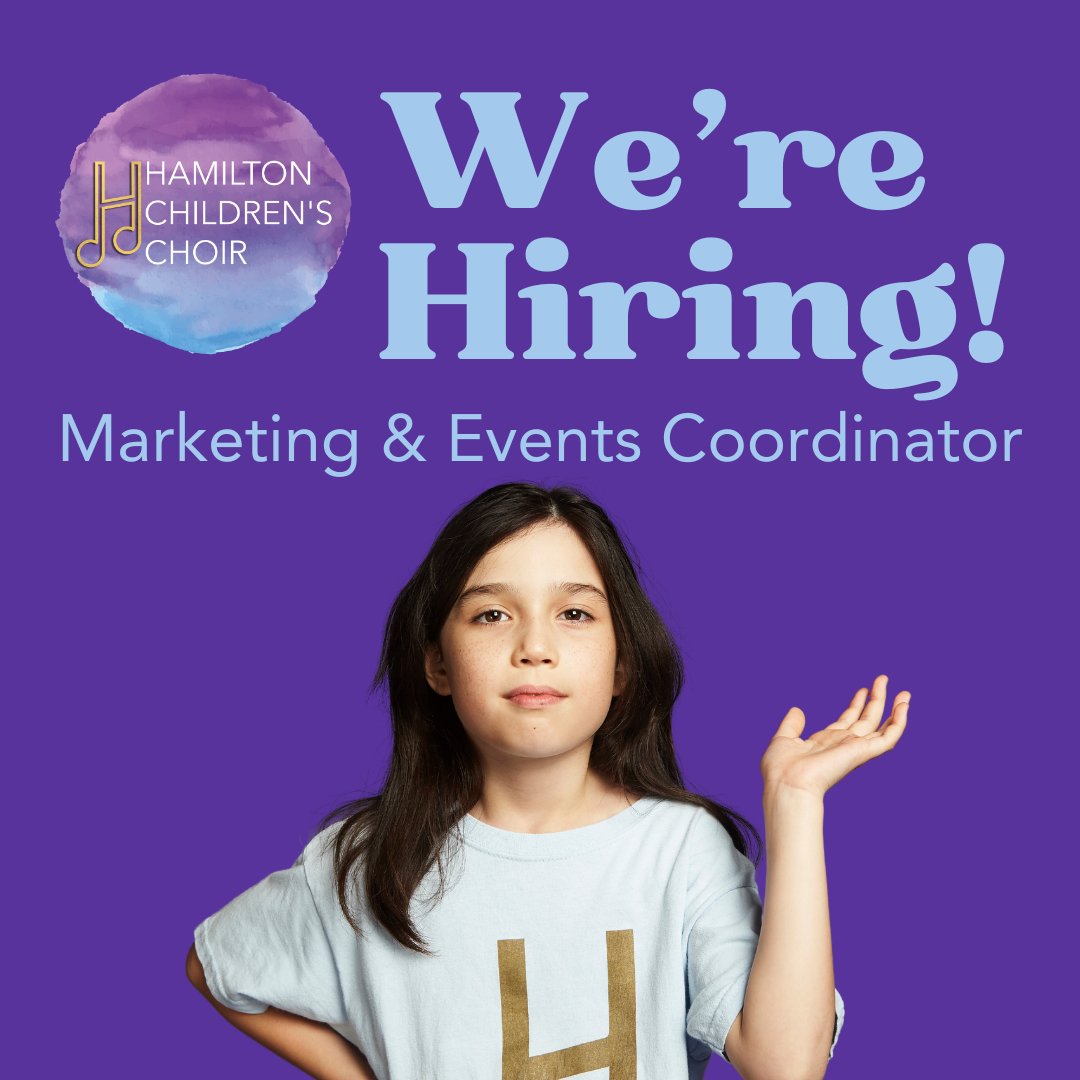 We're Hiring! We're looking for someone to join our administrative team as our new Marketing &amp; Events Coordinator. This role is part-time, with the potential to grow over time. 

Deadline: August 12th, 2024 at 11:59PM.

Learn more: hamiltonchildrenschoir.com/careers/ #HamOnt