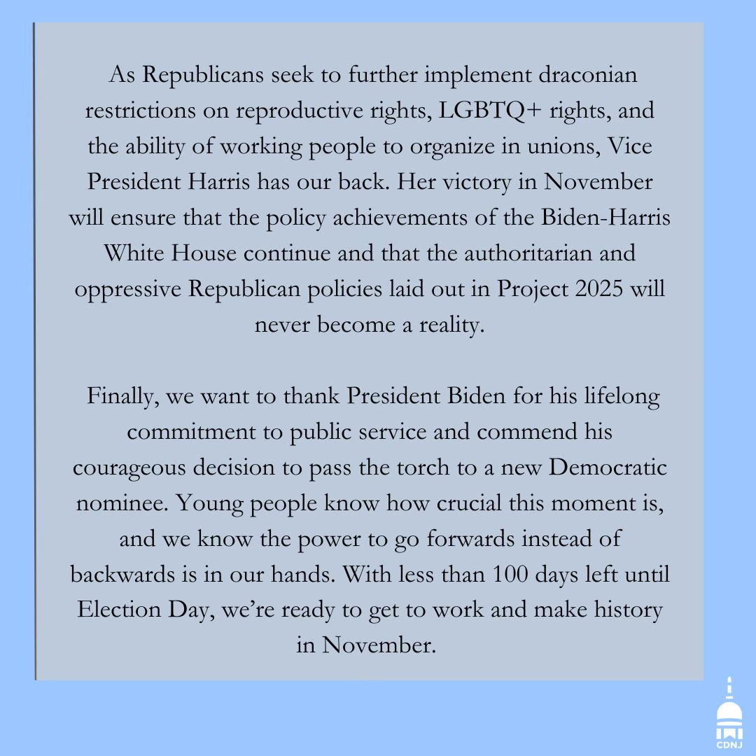 College Democrats of NJ (@njcollegedems) on Twitter photo CDNJ is proud to endorse Vice President <a href="/KamalaHarris/">Kamala Harris</a> for President of the United States! Read our statement below: CDNJ is proud to endorse Vice President <a href="/KamalaHarris/">Kamala Harris</a> for President of the United States! Read our statement below: