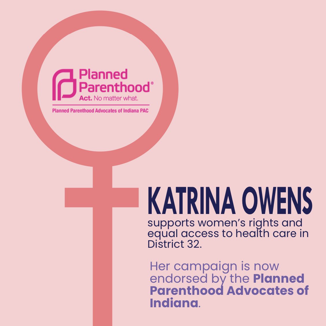 We are very excited to announce another campaign supporter, The Planned Parenthood Advocates of Indiana! 

One of the three pillars of this campaign is protecting human rights, and that includes women’s healthcare. 

#Owens4IN #INSenate2024 #District32