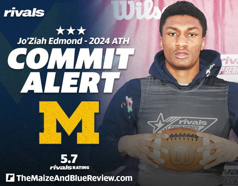 🤝 On this date in 2023....    
   
    Jo'Ziah Edmond committed to the University of 〽️ichigan! 💛💙
   
   Edmond held a 4⭐️ composite rating, he was the 158th ranked player nationally, the 20th ranked Cornerback, and he was ranked the #3 overall player in the state of Indiana
