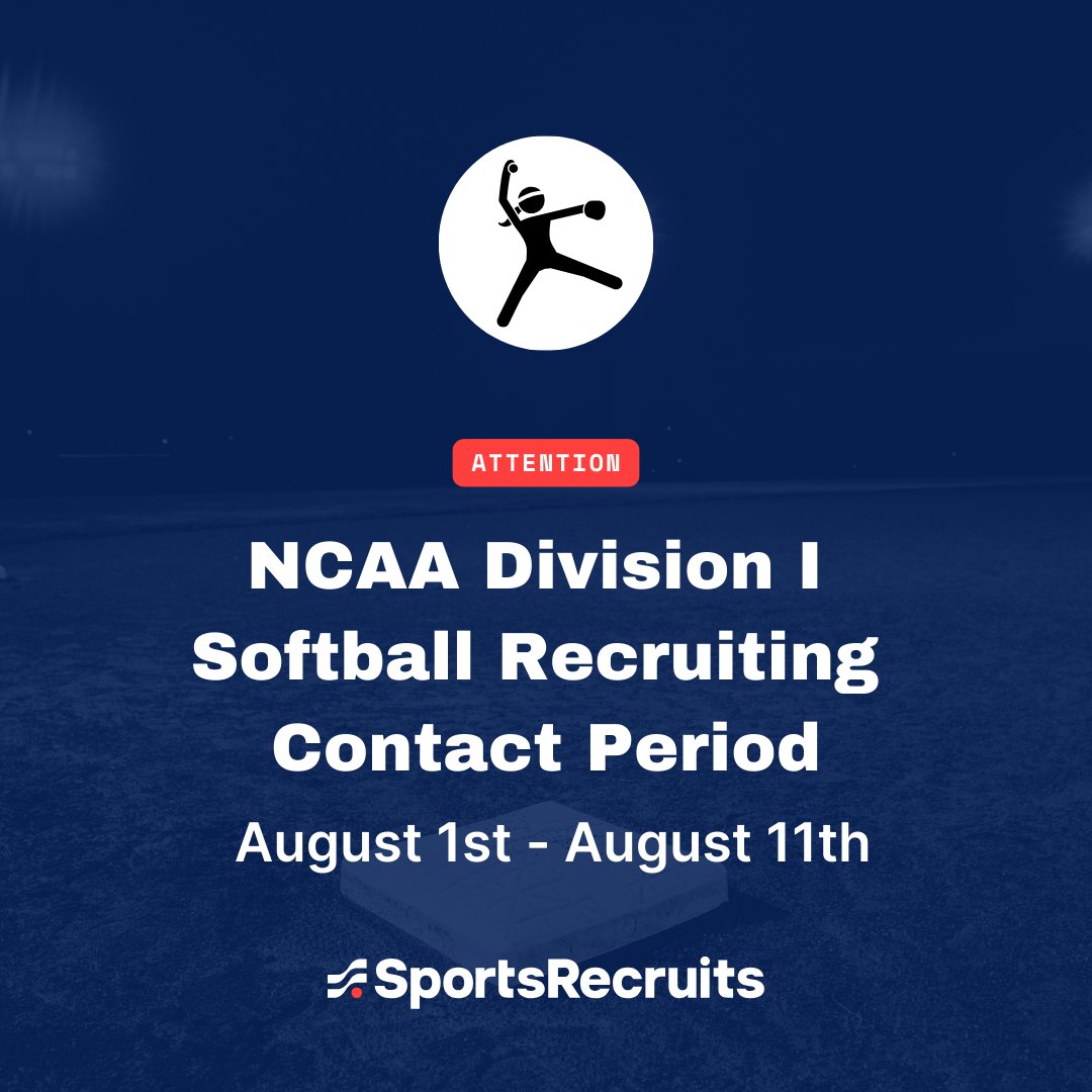 Sports_Recruits's tweet photo. Division I Softball 🥎 has shifted to a Recruiting Contact Period until August 11th. 

To learn about when college coaches can start contacting you check out the link to our Recruiting Resource Center https://t.co/IqcTGs1m6W

#softball #softballrecruiting #ncaarules #recruitingrules #softballrecruit