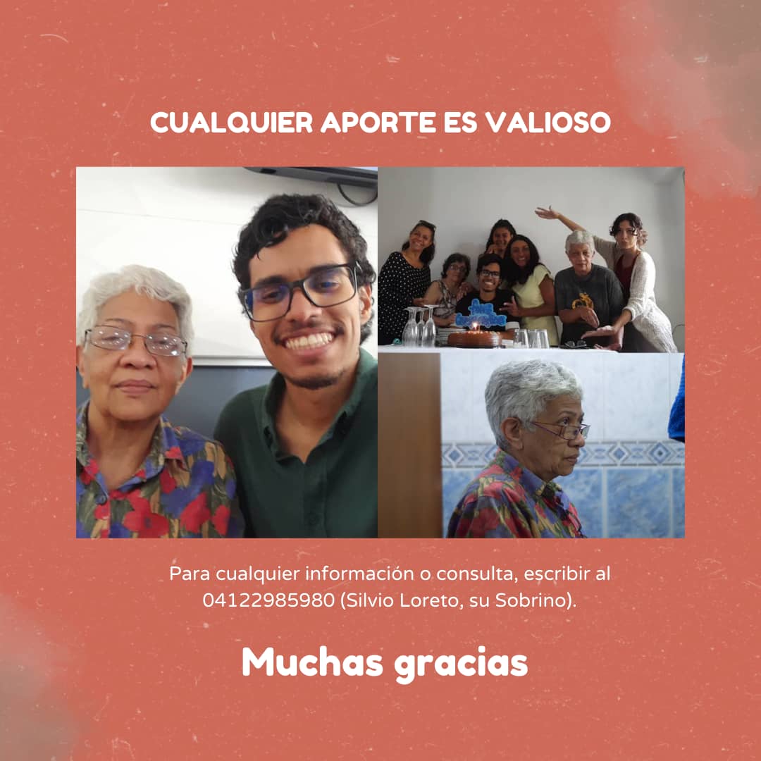 La señora Ingrid, tía de nuestro amigo Silvio Loreto, está necesitando apoyo. 
Sufrió un infarto esta mañana y tienen que hacerle un cateterismo de emergencia hoy mismo. 
La operación sale en más de 5000 dólares 🙏