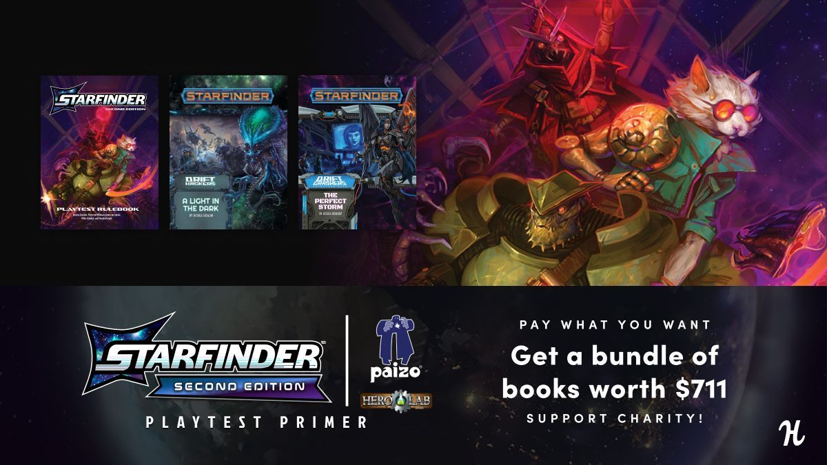 paizo's tweet image. The Starfinder Playtest is live at starfinderplaytest.com, and so is our Starfinder Primer Humble Bundle! We’ve joined up with @lonewolfdevel to support Girls Who Code while offering both the Playtest and the best of Starfinder 1st Edition. buff.ly/4dmnuZ6