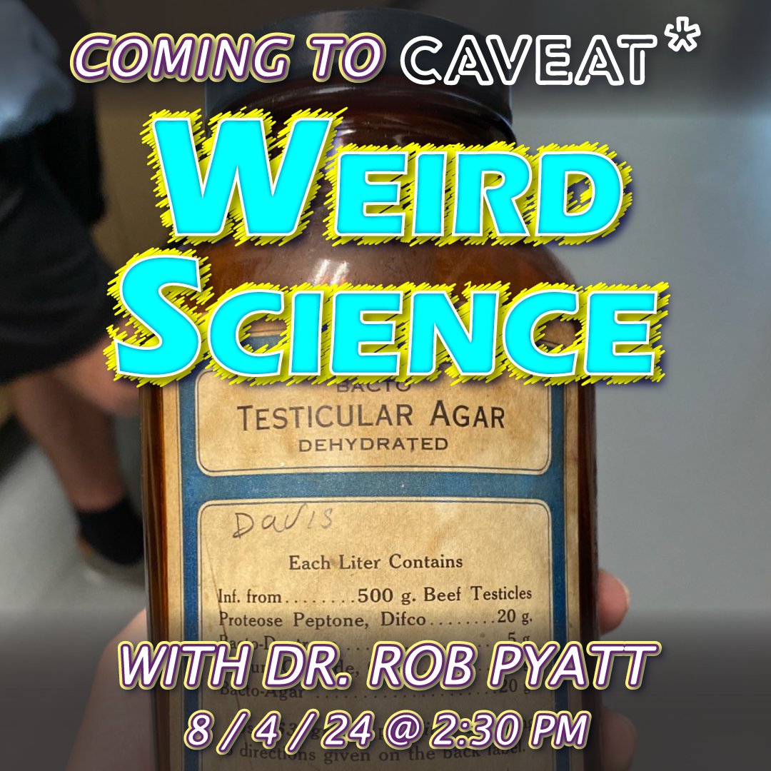 Get cultured with Weird Science: A Science Comedy Experiment this Sunday Aug 4th 2:30 pm. It’s part stand-up, part science fair. Tickets for Livestream and in-person at Caveat at the link. <a href="/caveatnyc/">CAVEAT</a>  caveat.nyc/events/weird-s…